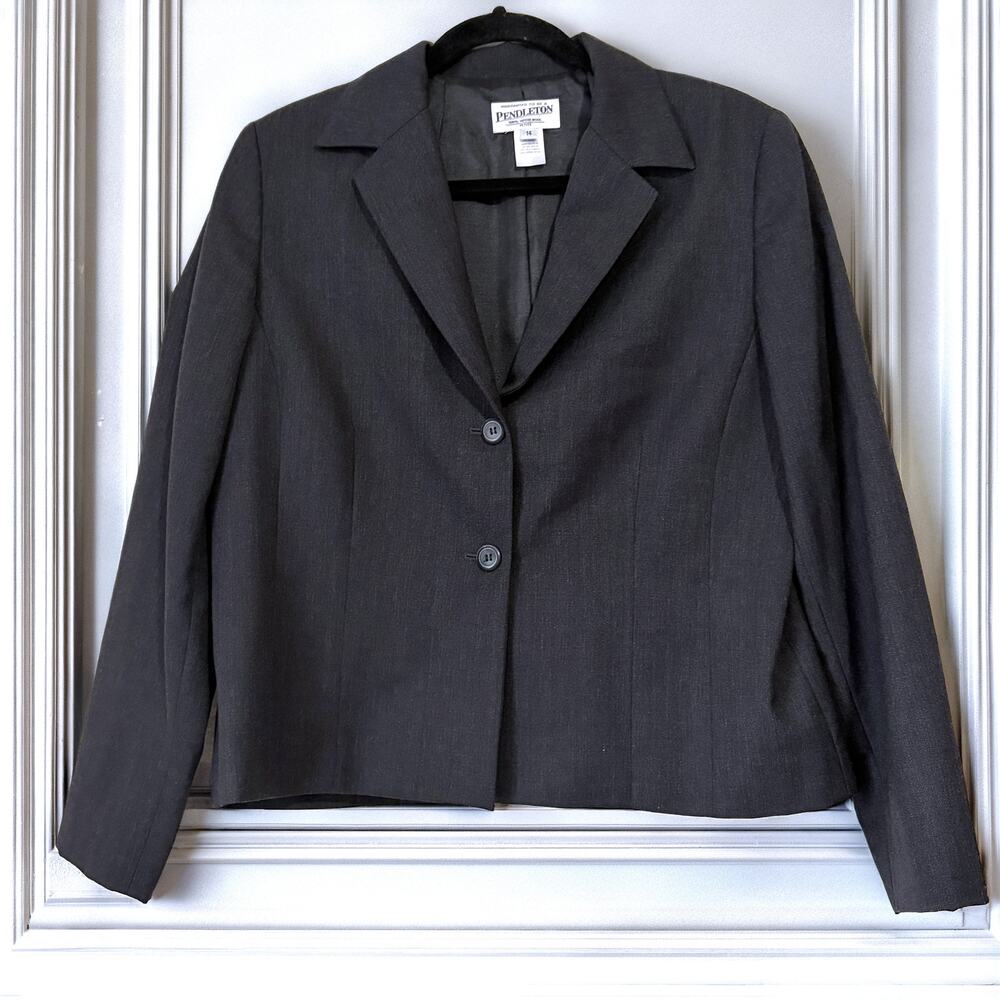 Pendleton 100% Virgin Wool Cropped Blazer Gray Petite Size 14